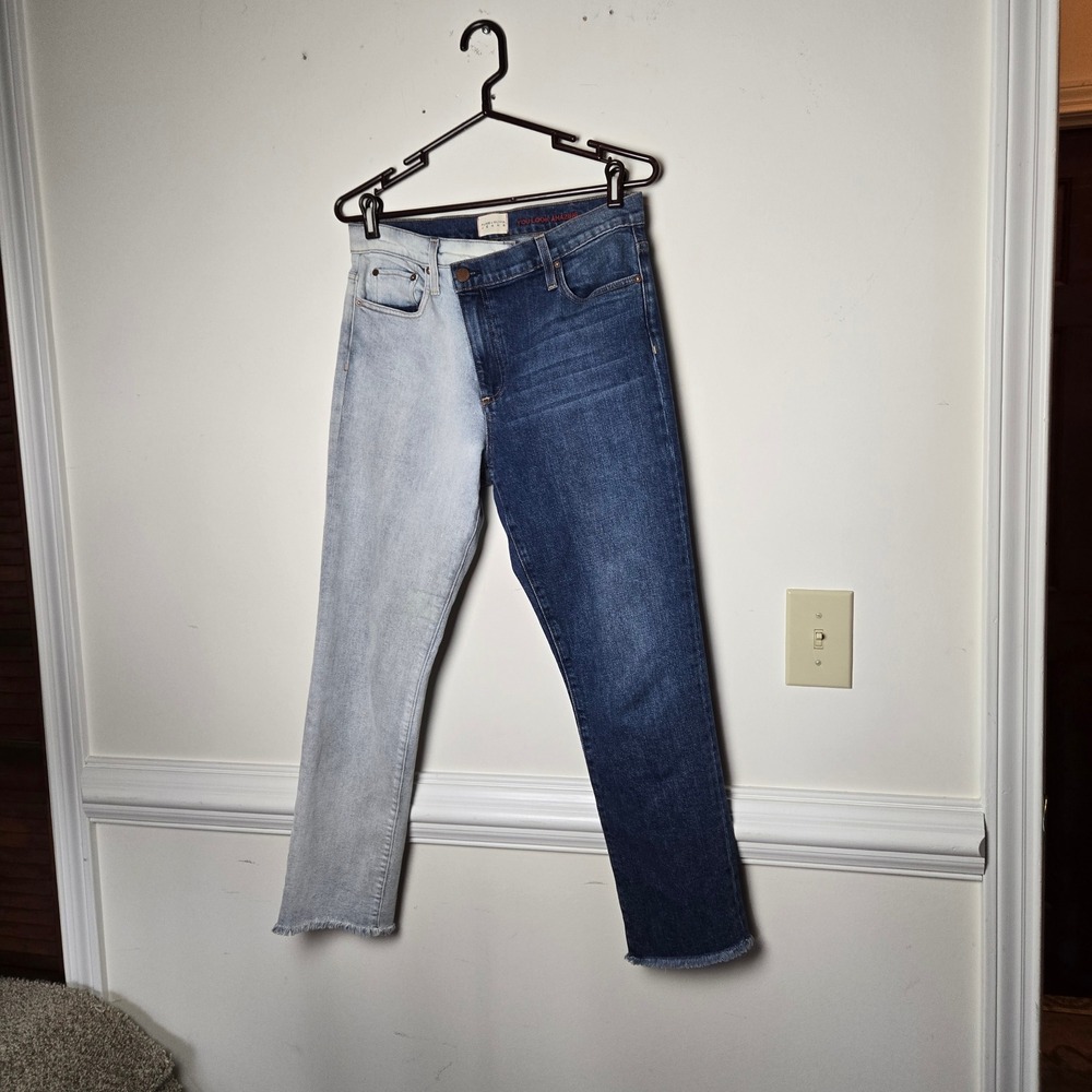 Alice + Olivia Two-Tone Jeans Womens 30 Blue Colorblock Raw Hem Denim